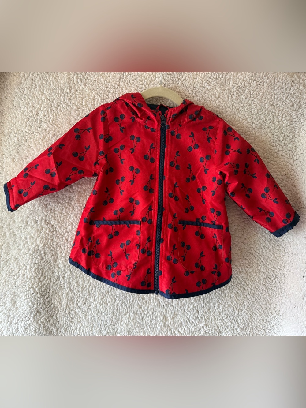 Simple Joys by Carter’s Kids Red Cherry Print Hooded Rain Jacket